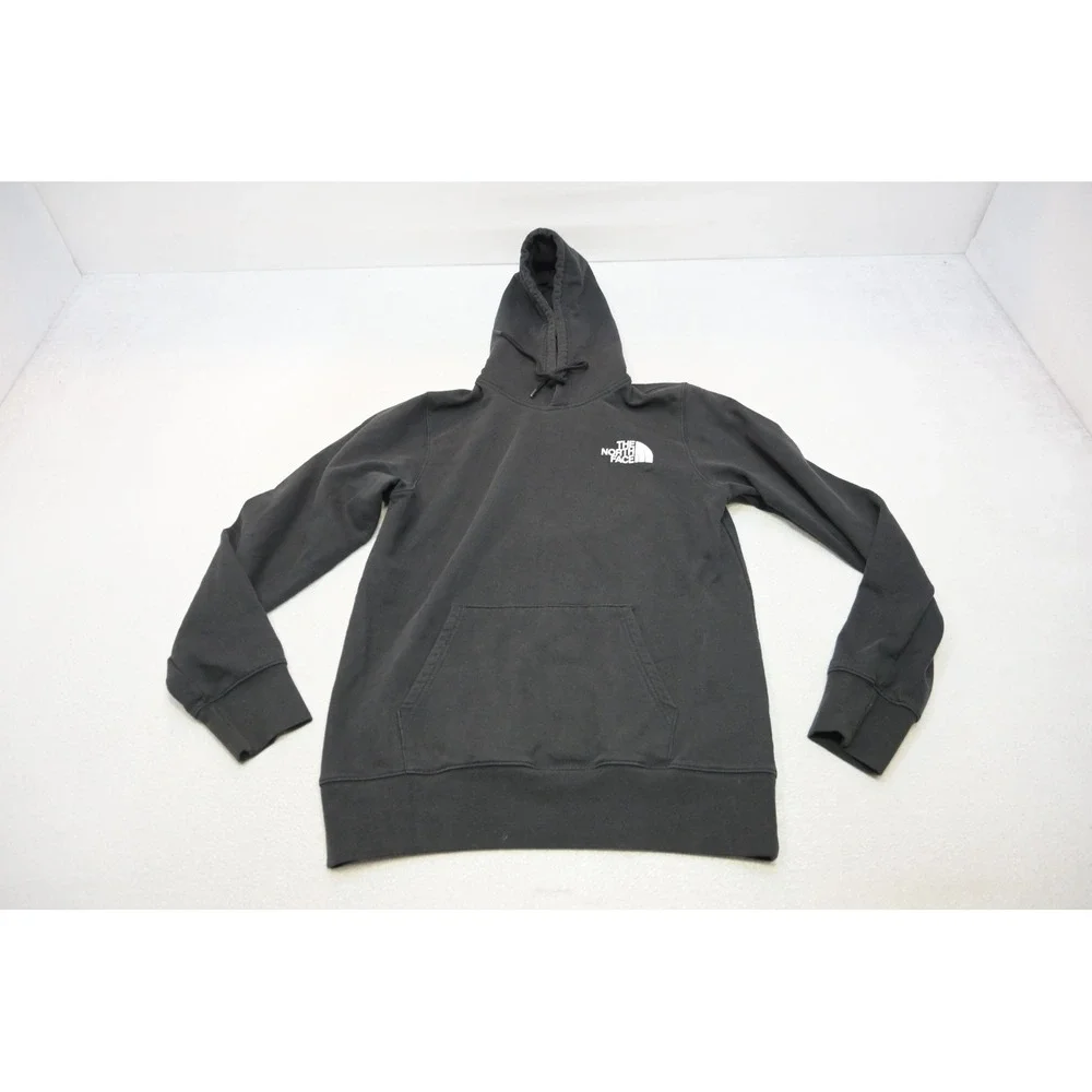 The North Face Hoodie Mens Medium Black Pullover Graphic Logo Fleece Excellent